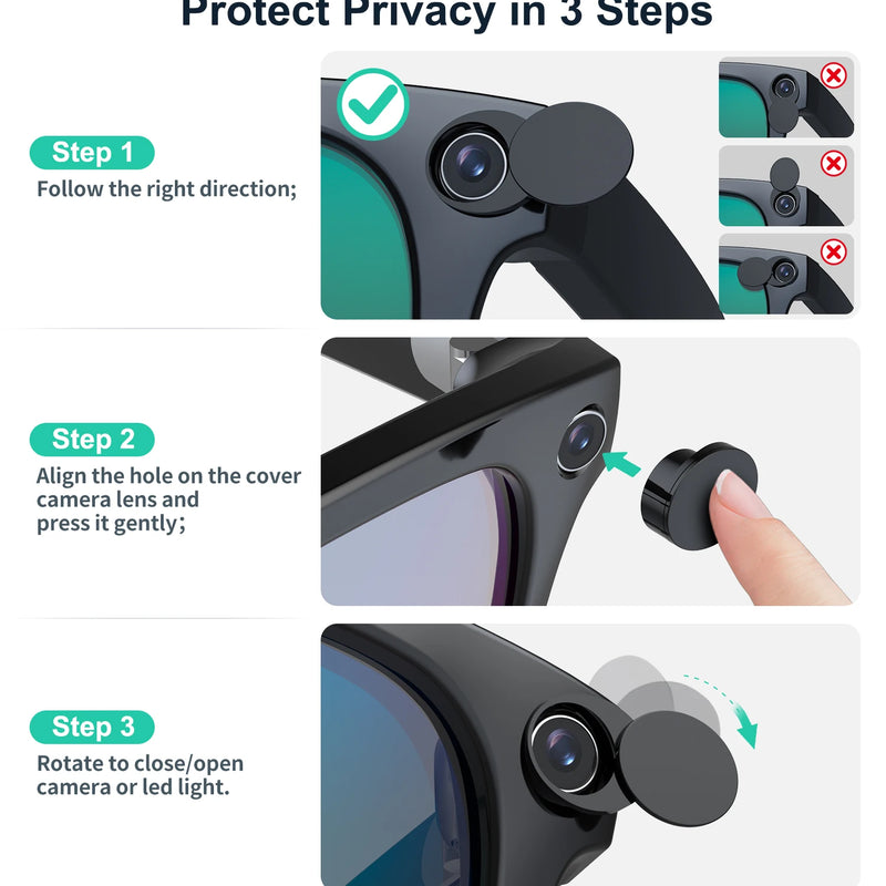 Rotating LED Privacy Cover for Meta Ray-Ban Smart Glasses